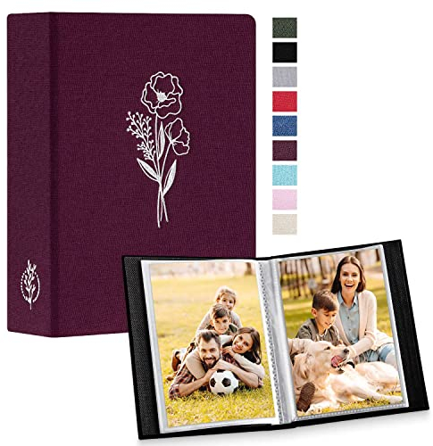 Lanpn Fotoalbum 10x15 100 2 Packungen, Klein Mini Leinen Einstecken Einsteckalbum für Hochformat Fotos Bilder Violett