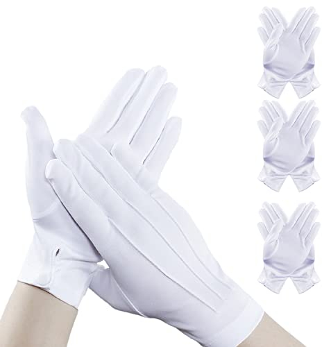 PFLYPF 3 paar Smokinghandschuhe, weiße Etikettenhandschuhe mit Schnallen, schweißfeste Nylonhandschuhe, Anzughandschuhe, Accessoires für Abendgarderobe, Cosplay, Schmuckinspektion