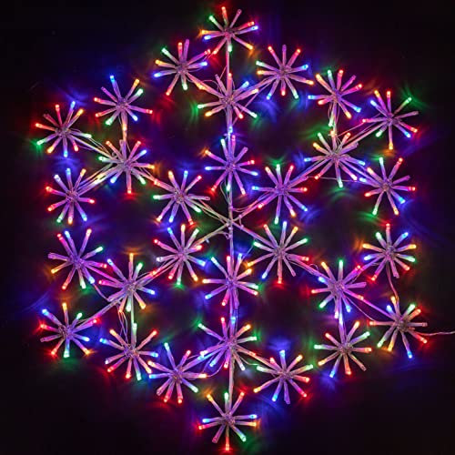 64Cm Starburst Snowflake Shape Silhouette with 300 Multicolour LEDs Twinkling Micro LED Lights Christmas Display Indoor and Outdoor Window Wall Decorations