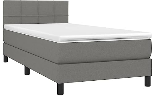 vidaXL Boxspringbett mit Matratze LED Bettgestell Einzelbett Polsterbett Bett Hotelbett Lattenrost Bettrahmen Schlafzimmerbett Dunkelgrau 100x200cm Stoff