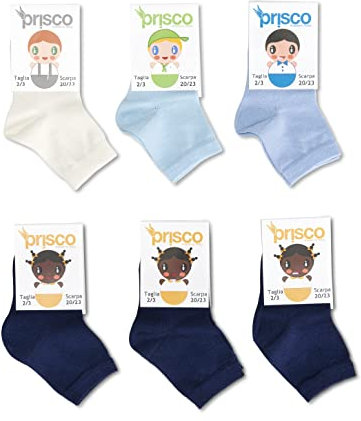 Prisco Calze Neonato Cotone 0-3 Anni Calzini Bambino 0-36 Mesi Estivi Freschi Traspiranti 6 Paia (CORTO M 16-19)
