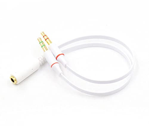 YSJJZRL 3,5 mm hembra a 2 auriculares duales macho de 3,5 mm micrófono divisor de audio y cable de teléfono inteligente a PC adaptador de auriculares divisor de auriculares (blanco)
