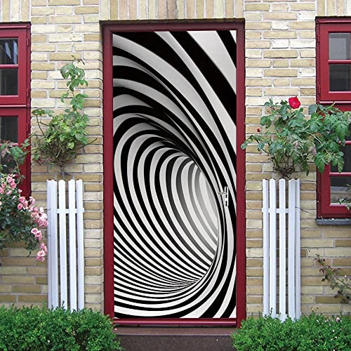stickers paroi de douche 50x125cm(19.68 inches * 49.21 inches)Noir et blanc vortex Maison Stickers Muraux Imperméable Stickers Salle De Bain Chambre D'Enfant Art Decor Affich Autocollants De Porte 3D