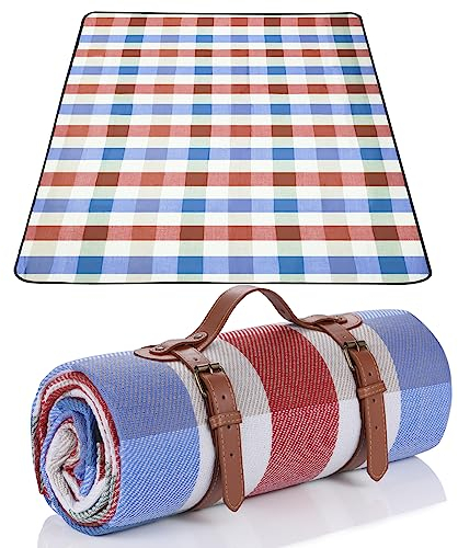 LIYUABU Picknickdecke 150 x 200cm,Gitter Picknickdecke Wasserdicht,Tragbare Extra Große Stranddecke,Campingdecke Sanddichte Isoliert mit Tragegriff,Perfekt für Picknick/Outdoor/Camping/Beach/Park