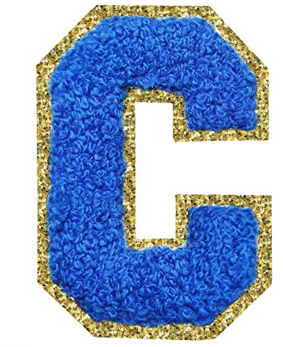 Letter Patches Iron on 3Pcs Chenille Letters for Jackets Varsity Letters Patches Letterman Glitter Patches Iron on Letter Dark Blue C