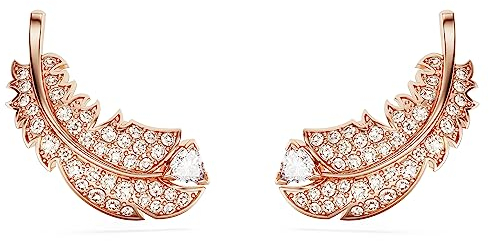 Swarovski Nice Ohrstecker, Weiße und Rosé Vergoldete Federohrringe mit Strahlenden Swarovski Kristallen