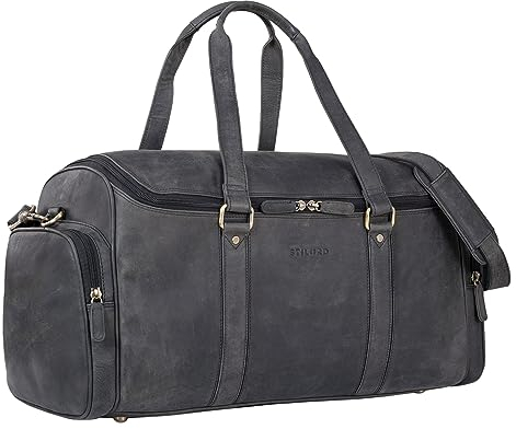 STILORD 'Myles' Vintage Reisetasche Herren Leder Weekender zum Umhängen Overnight Duffle Bag Großes Reisegepäck XL echtes Rindsleder, Farbe:Carbon - grau