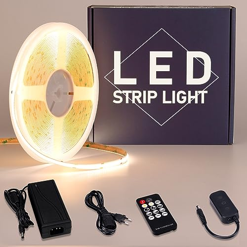 GOMING 24V 10M COB Ruban LED Blanc Naturel 4000K Dimmable avec Variateur Alimentation 24V 3A 72W 312LED/M Luminescence Uniforme CRI 93+ Non étanche Découpable Bande LED pour Décoration Intérieure