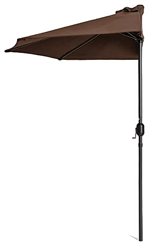 JUNNIU Parasol Parapluie Marron foncé 3 m Demi-Rond Patio marché Parapluie, Grand Jardin/Balcon/Cour/extérieur Pare-Soleil, Parasol Parasol avec manivelle Decoration