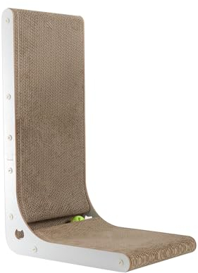 MUAEEOK Rascador para gatos, 60 cm, en forma de L, de cartón, para montar en la pared, tabla de rascar vertical para gatos con pelota de juguete para gatos de interior (blanco)