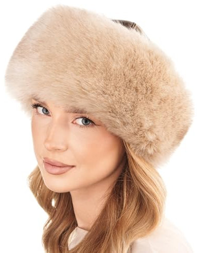 Futrzane Siberian Mütze mit Fellrand - Fellmütze Damen - Pelz und Leder Hut (S, Gold - Gold Siberian)