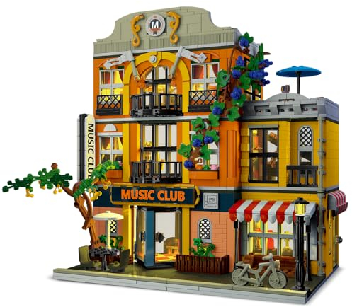 NEWRICE Stadt Musik Clubs Architektur-Baukasten mit LED Beleuchtung,3 Levels Clubs Modell Bauklötze Spielzeug,für 12+Jahre Teenager,Erwachsene(1683 Stücke)