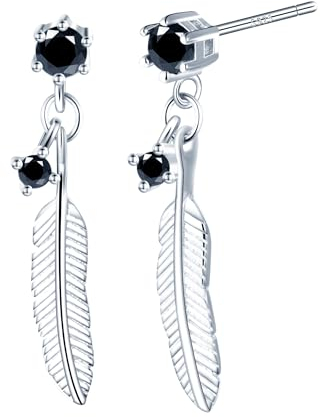 CONILOK Zirkon Feder Ohrringe Silber 925 Stecker Ohrstecker Silber Ohrring Damen Schmuck Ohringe Geschenke für Sie Frauen Mädchen Frau Beste Freundin Mutter Geburtstag Hochzeit Muttertag Weihnachtstag
