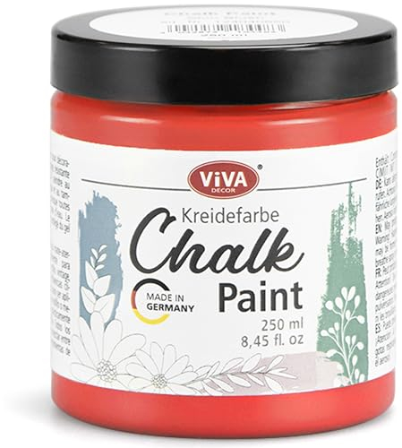 Viva Decor Chalk-Paint - Poppy Red - Rot 250ml - Kreidefarbe für Möbel, Wand und Deko, Mattes Finish, Hochpigmentiert, Ideal für Shabby Chic & Vintage Look für Holz und andere Oberflächen
