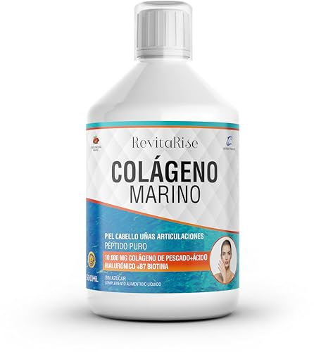 Colágeno Marino Hidrolizado Líquido 10,000mg Péptidos Puro (Tipo I y III) con Vit C, Ácido Hialurónico Biotina Vit D y B para articulaciones cabello uñas y piel. Mujeres y Hombres sin Azúcar 500 ml