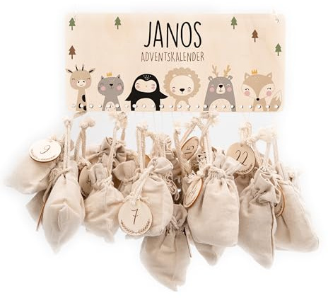 Personalisierter Adventskalender 2026 zum Befüllen mit Holzzahlen | Tolle Weihnachtsdeko aus Holz, Weihnachtskalender mit Tüten für Geschenke Mädchen & Jungen