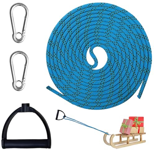 Schlittenseil Zugseil,Schlitten Seil 4m,Schlittenseil Mit Karabiner,Schlittenleine Mit Griff,Premium Schlittenleine,Schlittenseil mit Holzgriff,Schlitten Zugseil für Schlitten und Rodel im Winter