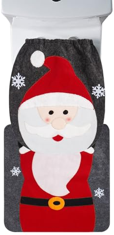 Toilet Seat Cover Christmas Toilet Decoration Toilet Lid Cover Bath Mats Christmas Decoration Toilet Seat Cover with U Shape Non-Slip Rug for Bathroom Christmas Decoration (Father Christmas)