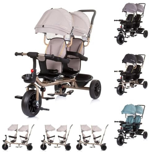 Chipolino Zwillingsdreirad Hip Hop, Zwei Kinder, bis 40 kg, Sitze 360° drehbar, Farbe:beige