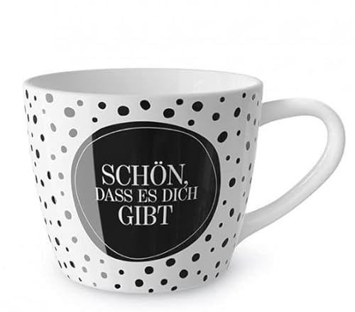 La Vida Porzellan Tasse Punkte Schön, dass es dich gibt weiß schwarz 400ml