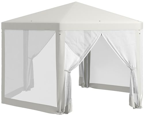 Outsunny Gazebo 4x4 m da Giardino Esagonale con Pareti in Rete Bianco Crema