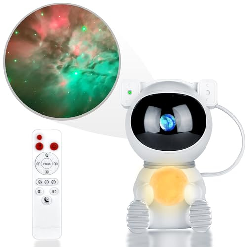 Astronaut Galaxy Projektor Stern Nachtlicht mit Mondlampe, Sternennebel Deckenprojektion mit Timer, Fernbedienung und 360° verstellbar, Coole Geschenke für Sohn Kinder Erwachsene Teen Jungen Mädchen