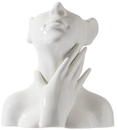 Female Head White Ceramic Face Vase - Modern Table Art Statue for Garden, Home, Living Room Decor - Indoor/Outdoor (C, Large)