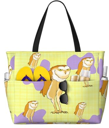 Strandtasche mit Stehender Eule, geräumig, großes Fassungsvermögen, faltbare Strandtasche, Tragetasche mit Reißverschluss, Stehende Eule, Einheitsgröße