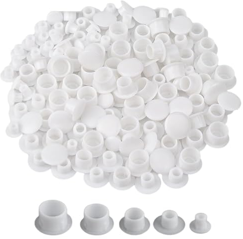 150 Stück Abdeckkappen für Bohrlöcher, Weiß Rund Schraubenabdeckung, Möbel Bohrloch Abdeckkappen Kunststoff Blindkappen Lochkappen zum Eindrücken für Wandschränke Schreibtische (5mm 6mm 8mm 10mm 12mm)