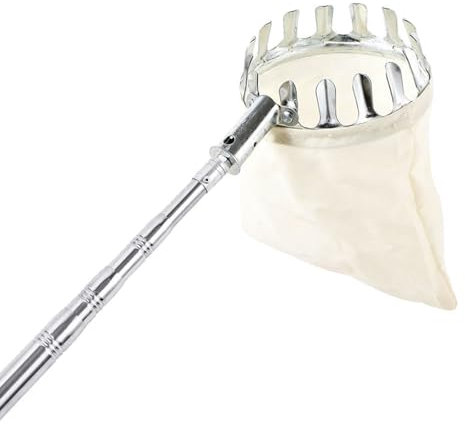 Obstpflücker Teleskopstiel aus Edelstahl Apfelpflücker mit Stoffbeutel Obstsammler Diameter 15 cm Kirschenpflücker Pflaumenpflücker zum Pflücken schwer zugänglicher Stellen an Obstbäumen