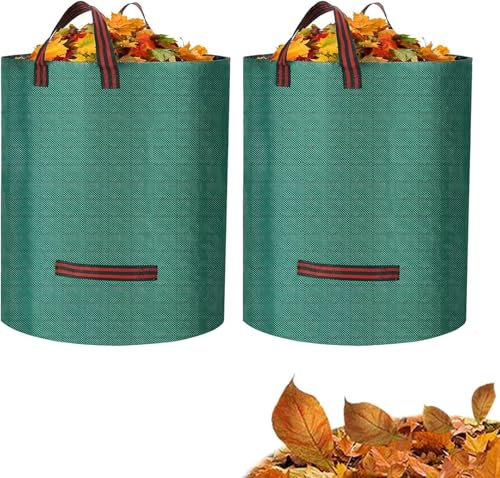 Goviox Lot de 2 sacs à déchets de jardin robustes de 272 L, grands sacs jardinage avec poignées, sacs de construction, sacs poubelle de construction, sacs poubelle imperméables