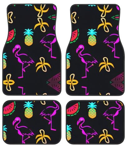 Lot de 4 tapis de sol universels pour voiture, motif ananas, banane, flamant rose, pour SUV, camions, voitures