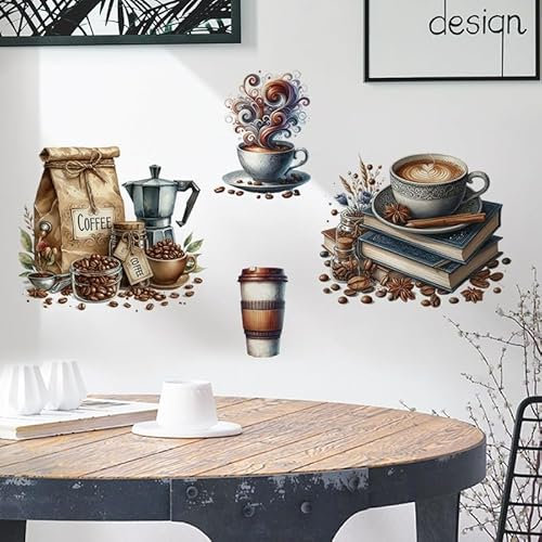COVPAW Wandtattoo Kaffee Kaffeebohnen Wandaufkleber Küche Cafe Kaffeebohnen Wohnzimmer Büro Wandbild Kaffee Laden Wanddekoration (Kaffee-Ecke)