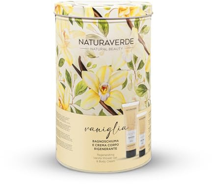 NATURAVERDE | Geschenkset sensorische Vanille – Schaumbad 200 ml + Körpercreme 100 ml + Dose – Luxuriöses Set für ein Hautpflegeerlebnis