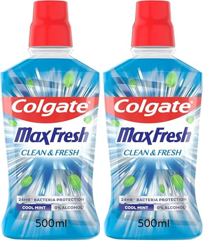 COLGATE - Colgate Max Fresh Clean & Fresh Mundwasser - Ohne Alkohol - Lang anhaltende Frische für den Atem - Die 500ml Flasche (Packung mit 2)