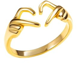 Finger Herz Ring Gold – Offener Ring – Umarmender Hände Freundschaft Ring – Zeigefinger Ring – Verstellbarer Herz Ring 18K Vergoldet – 925 Sterling Silber