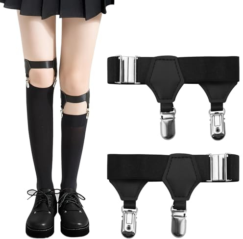 HENGBIRD 1 Paire Jarretière Réglable, Porte-chaussettes avec 2 Clips, Jarretelles pour Costumes, Bureaux et Punk Gothique