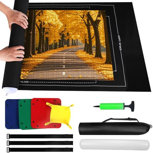 URHRHU Puzzle Matte Rolle bis zu 1500 Teile Puzzlematte zur Aufbewahrung von Puzzles Schwarz Jigsaw Aufbewahrungsfilzmatte Puzzlematte Puzzle-Sparer für Erwachsene und Kinder