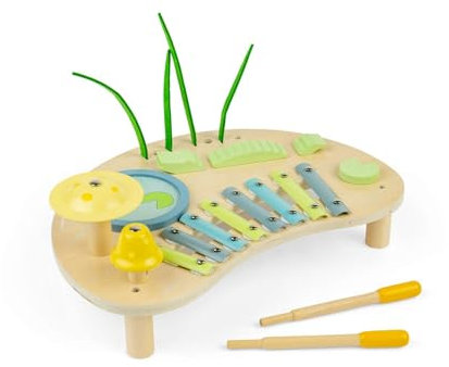Bigjigs Toys Jungle Music Bench - All in 1 Holz Musikset für Kleinkinder & Kinder, Percussion Sets, Instrumente & Zubehör, Kindergeschenke, Alter 3+ Jahre