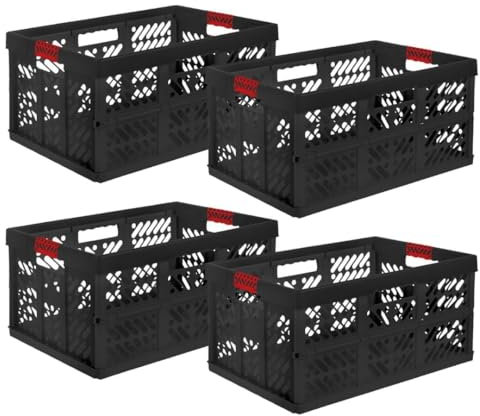 SomosTrade Klappbox 45L | Graphit - Rot | 54 x 28 x 37cm | mit Soft Touch Griffen | stabile Klappbox | Perfekte Aufbewahrung | (4 Klappbox - Graphit Rot)