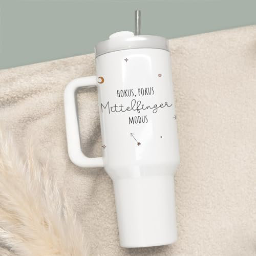 hellomini Personalisierter XXL Thermobecher 1,2l mit Henkel • Geschenk für Mama & Frauen • Thermotasse mit Namen & Motiv • Geschenk zum Muttertag (Mittelfinger)