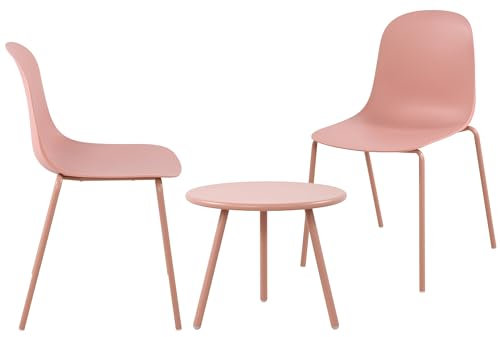 CLP 2er Sitzgruppe Berdin I Garten-Set 2X Stuhl stapelbar und 1x Tisch I Outdoor-Set wetterfest und UV-beständig I Gartenmöbel, Farbe:pink