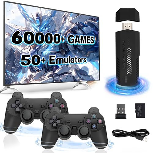 XIXIMENG X2 Plus Retro Game Stick 4K Consola de Juegos Retro,60000+ Juegos 50+ Emulador,Plug and Play Consola de Juegos portátil con Controlador Inalámbrico,Consola de Videojuegos para Adultos (256G)