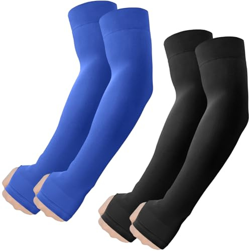 fuinloth 2 Paia Manicotti con foro per pollice Braccia per Uomo e Donna, Ideali per Sportivi Padel Basket Pallavolo Nero+Blu