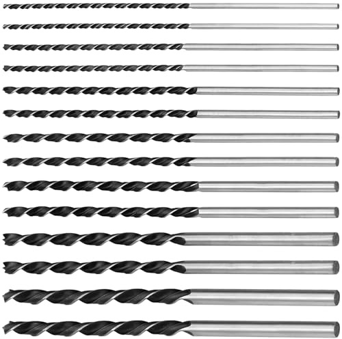 YUENPUN 14PCS Long Wood Drill Bit Set, 4MM 5MM 6MM 7MM 8MM 10MM 12MM X 300MM High Carbon Steel Spiral Bits for Woodworking Drilling