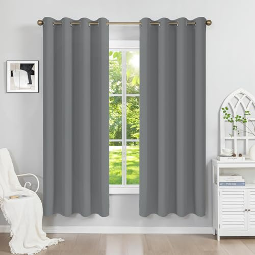 Runyéla Verdunklungsvorhänge mit Ösen Gardinen 2er Set, Thermovorhang Hitzeschutz H 175 x B 140, Vorhänge Blickdicht Hellgrau, Ösenvorhang für Schlafzimmer Wohnzimmer Blackout Curtain