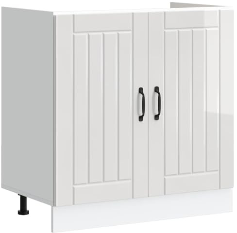 QJBSAVVA Küchenunterschrank Lucca Hochglanz-Weiß 80 x 46 x 81.5 cm aus Holzwerkstoff mit verstellbaren Füßen & großzügigem Stauraum für Töpfe Geschirr & Küchengeräte