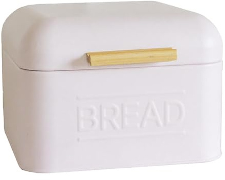 Colcolo Bread Food Storage Box, Vintage Metal Bread Bin with Lid, Power Coated Iron with Painted Text, Kitchen Storage Retro Multipurpose Organization Bread Bin for Entrance Cabinet Kitchen, Pink