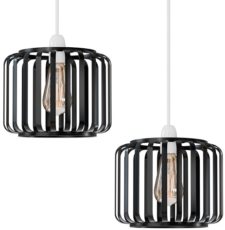 2 Pack Black Ceiling Light Shades, W18 cm Metal Cage Pendant Lampshades for Ceiling Lights, Modern Industrial Design Lighting Fixtures for Bedroom, Living Room, Kitchen, Bedside Lamp