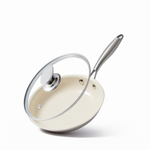 Jovire Ceramic Nonstick Frying Pan(24cm+Lid) | Aluminum Cookware | with Stainless Steel Handle | PFAS-Free | Non-Toxic | Oven Safe | Induction Ready